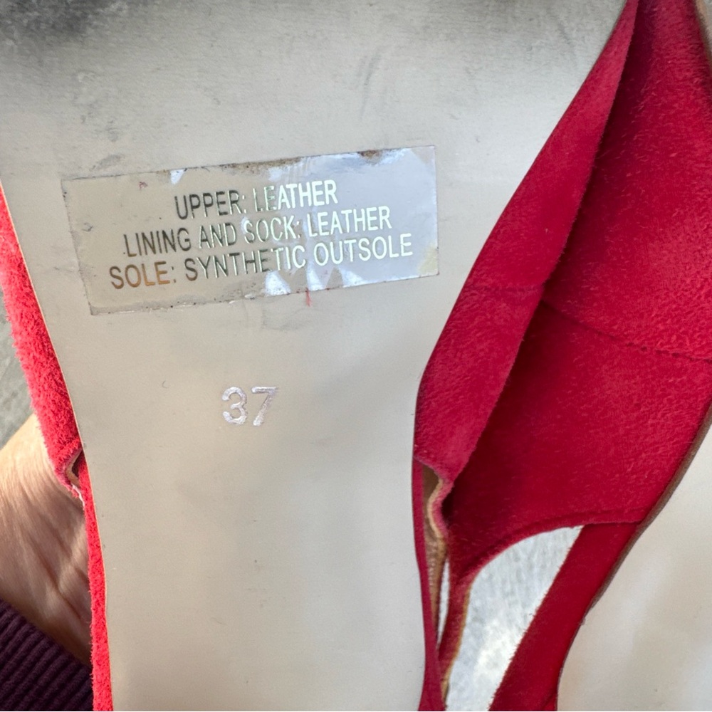 Barney's New York Red Leather Slingback Kitten Heel Size 37 - Picture 8 of 8